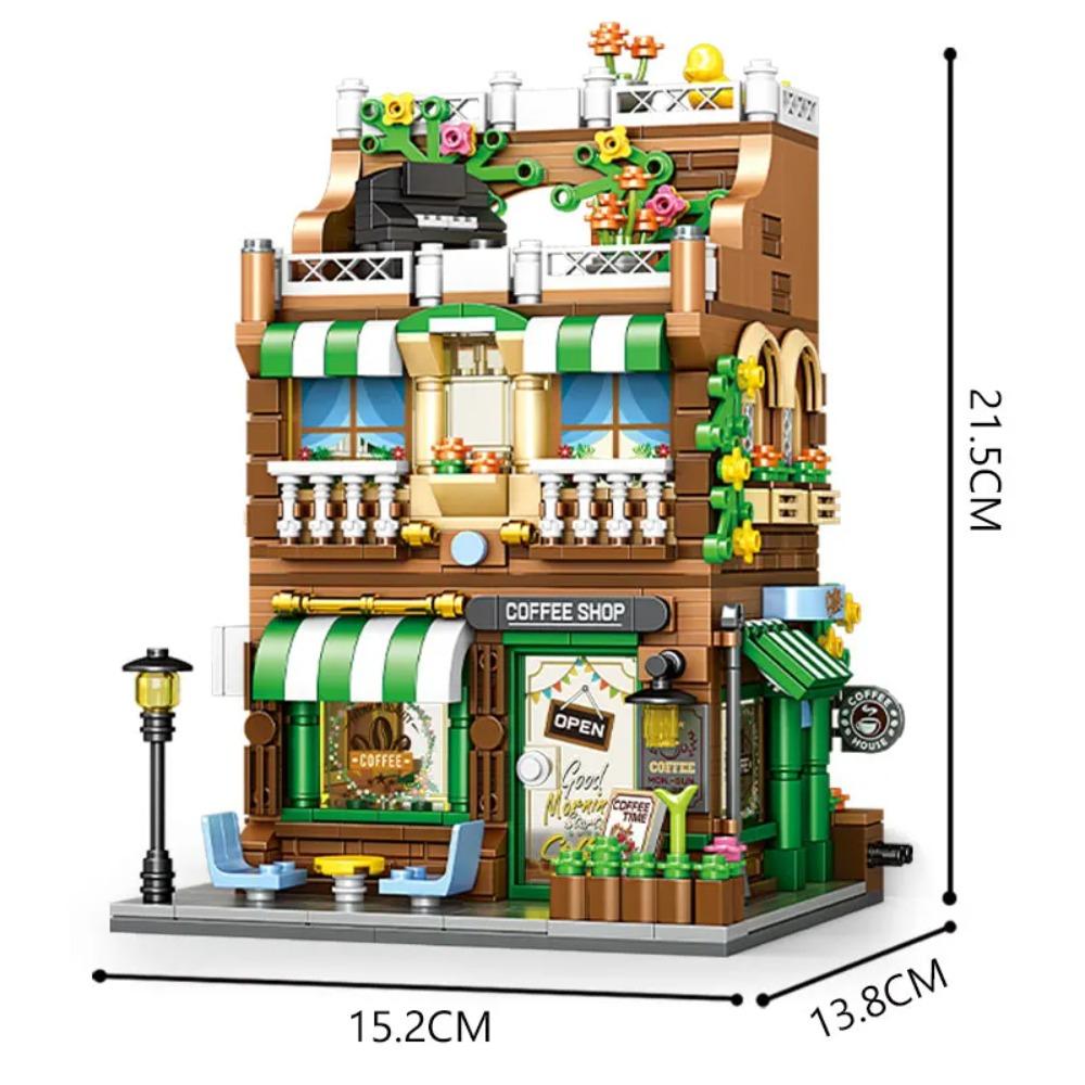 City Architecture Building Blocks Street View Cafe Model Desktop Decoration Children DIY Assembly Toy Holiday Gift