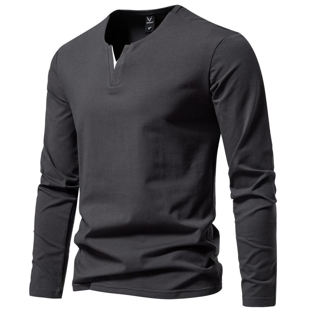 Men's Heavyweight Cotton Henley Long Sleeve T-Shirt, Spring/Autumn Style, Plus Size, Slim Fit