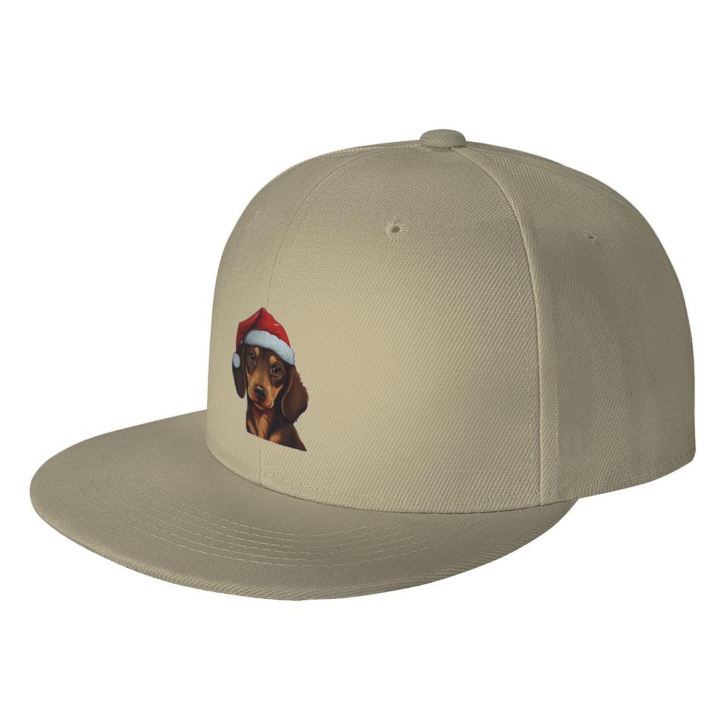 Fashion Adorable Christmas Dachshund dog donning a Santa Claus hat Flat Brim Sun Hat Casquette Hats