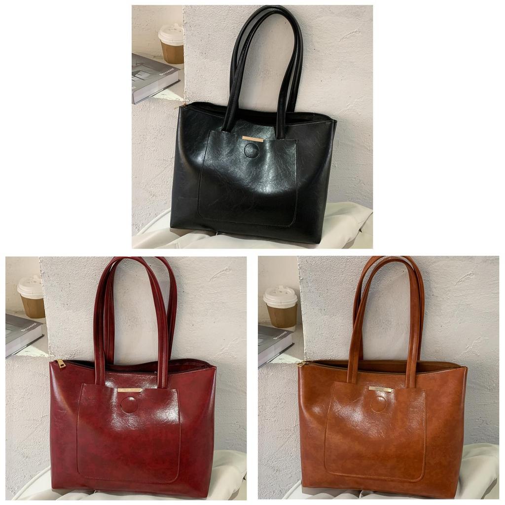Modern Leather Shoulder Tote Bag With Stitching Details For Work And Travel