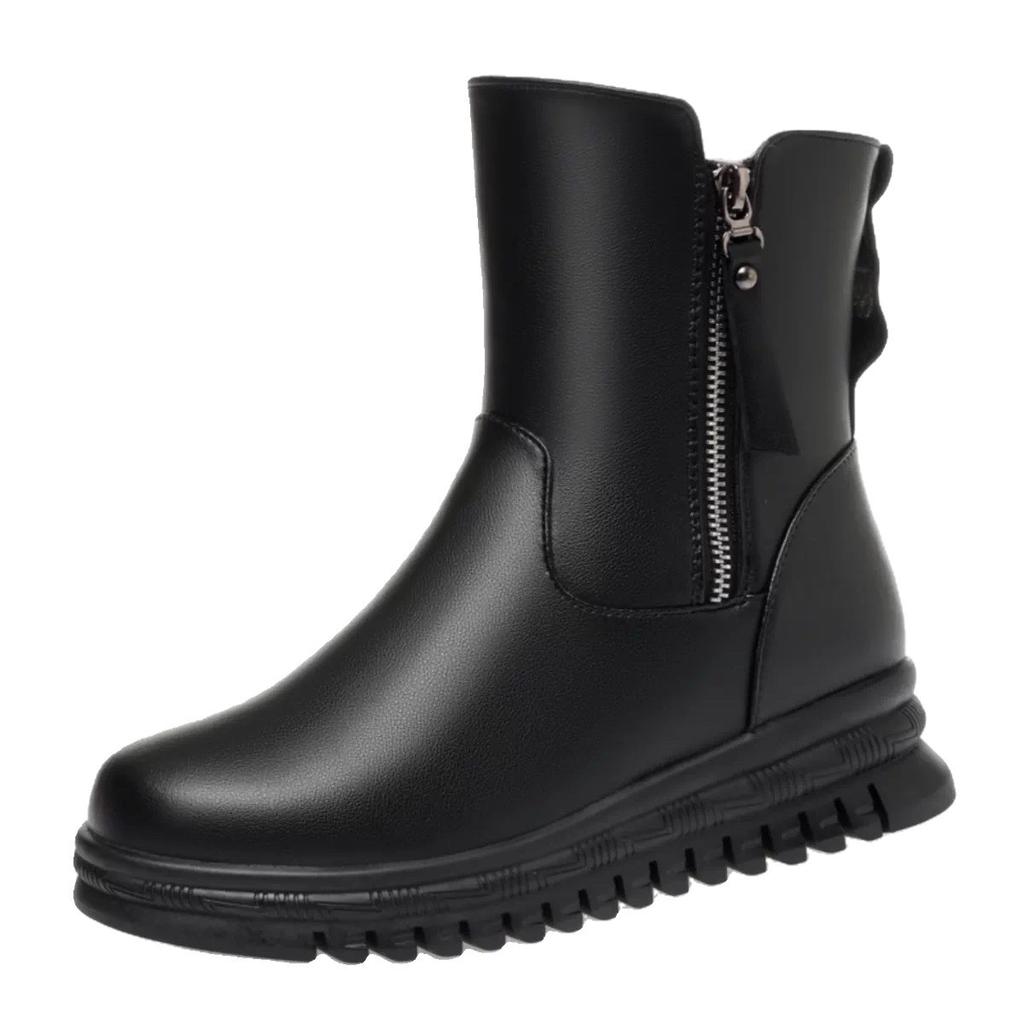 Soft leather velvet thickened warm snow boots women's winter new casual non-slip thick-soled fashionable versatile cotton shoes