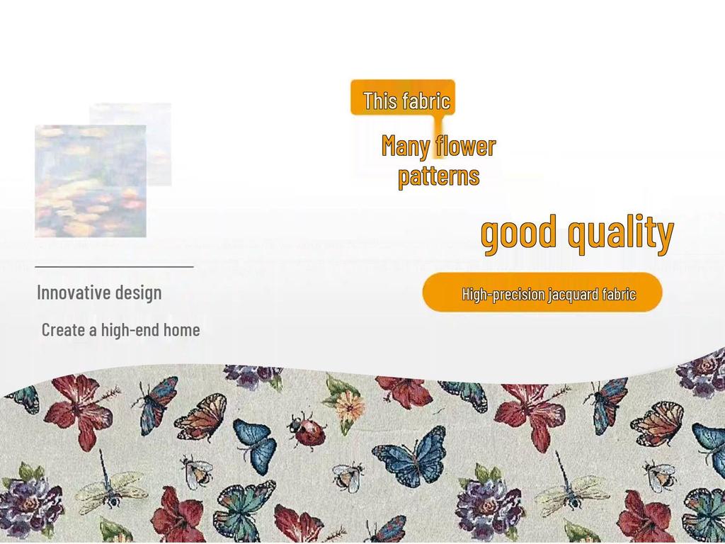 Pastoral Jacquard Color Weave Fabric: Insect & Butterfly Design for Clothing, Tablecloths, Bags, Handbags, and Sofas.