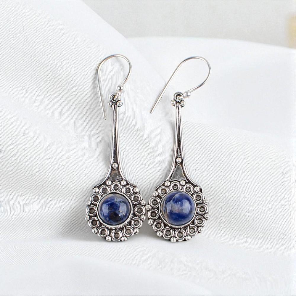 

Натуральный камень содалит, ювелирные изделия из серебра 925 пробы, серьги ручной работы 2,52 EE-77-27