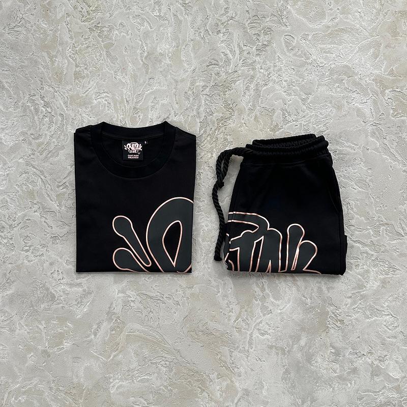 Synaword Men's Trendy American Foam Letter Print T-Shirt & Shorts Set