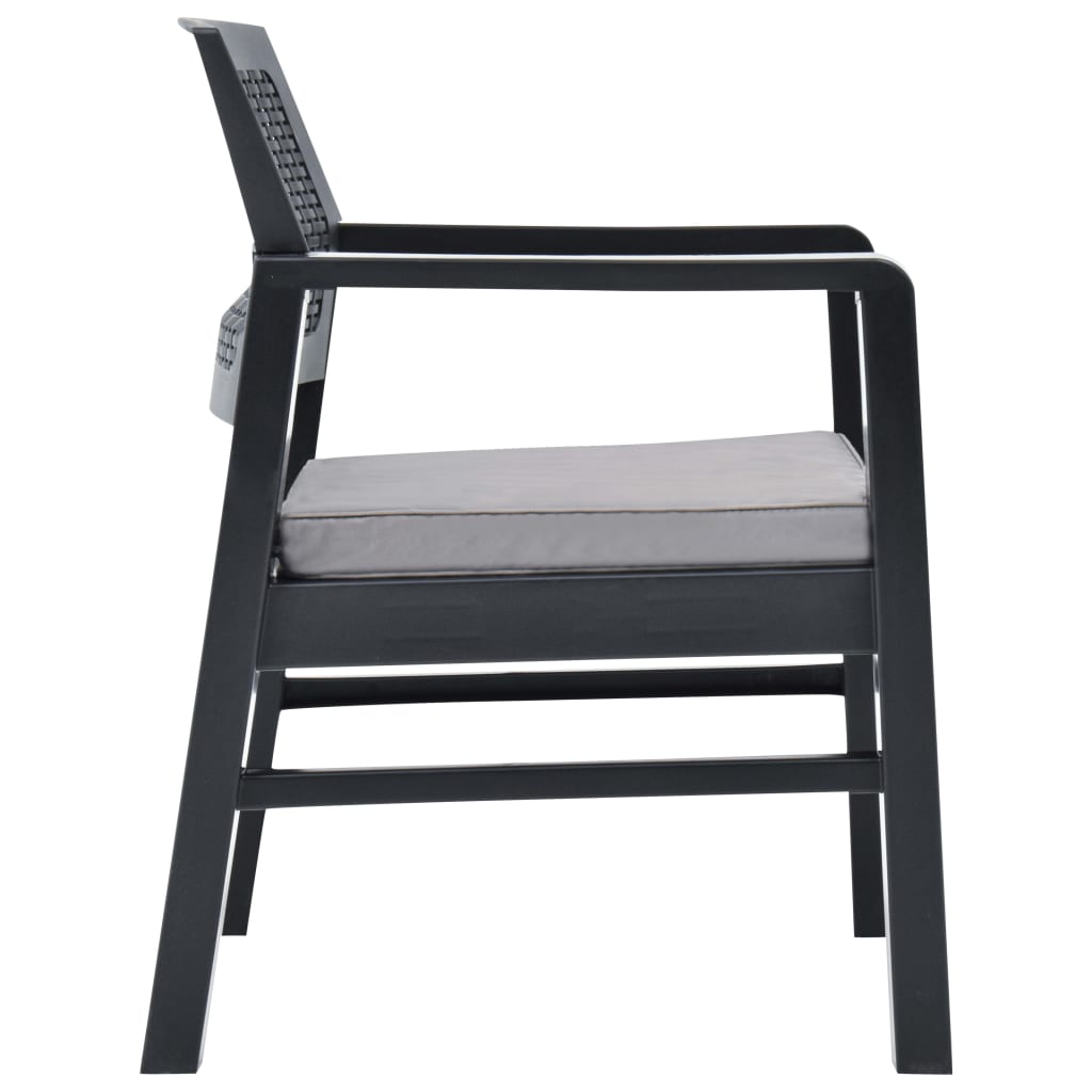 3 Piece Garden Lounge Set with Cushions Plastic Gray