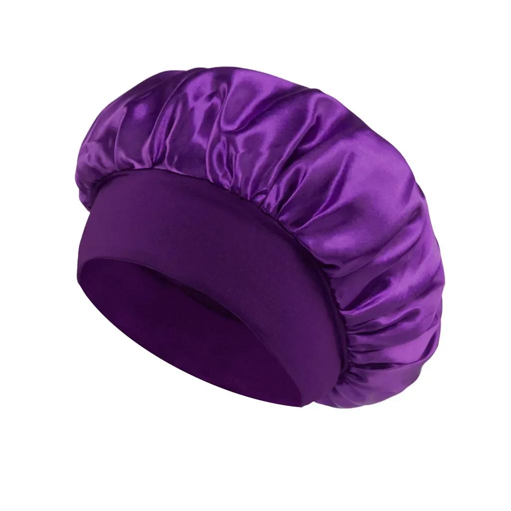 Satin Bonnets Night Sleeping Cap Large Elastic Wide Soft Band Colorful Silk Hat for Curly Hair Care Beauty Makeup for Women