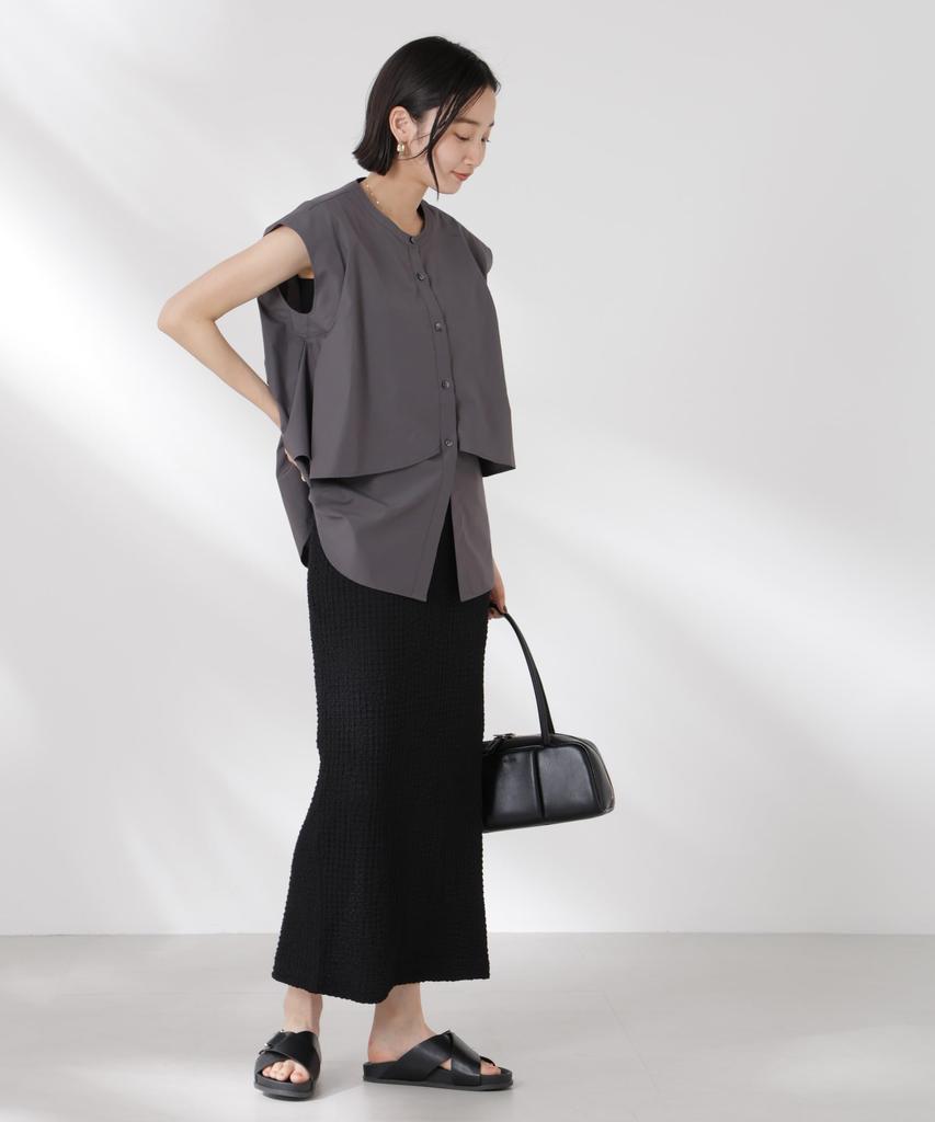 Nano Universe Front Flare Cape Collar Sleeveless F Women's Shirt, 023, Charcoal, 673-5121324