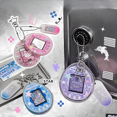 Sladký šik americký štýl držiak na fotokarty 1 palec módny retro Kpop ID obal na fotokarty s kľúčenkou držiak na vystavenie fotokarty