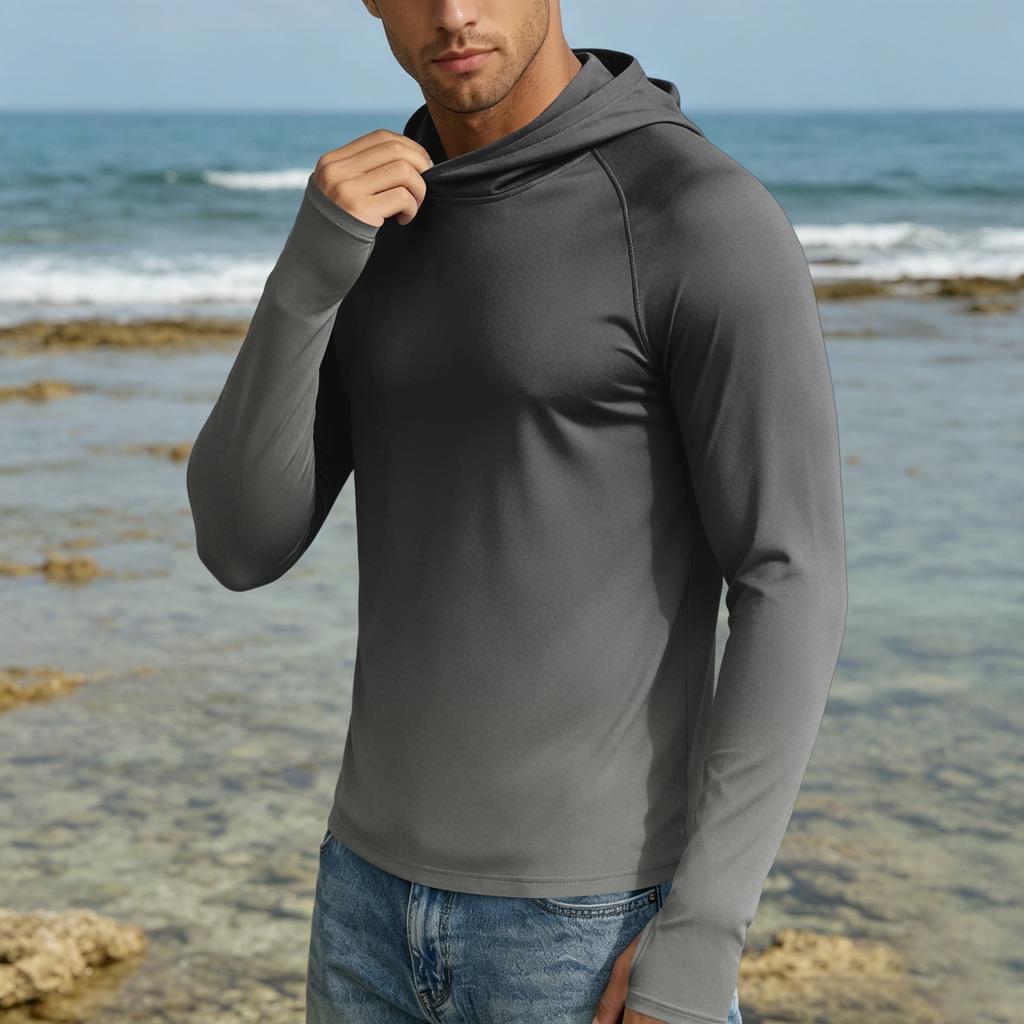 Men's 50 Plus Sun Hoodie Long Sleeve Lightweight Stretch Quick Dry Hooded Shirt for Outdoor Activities