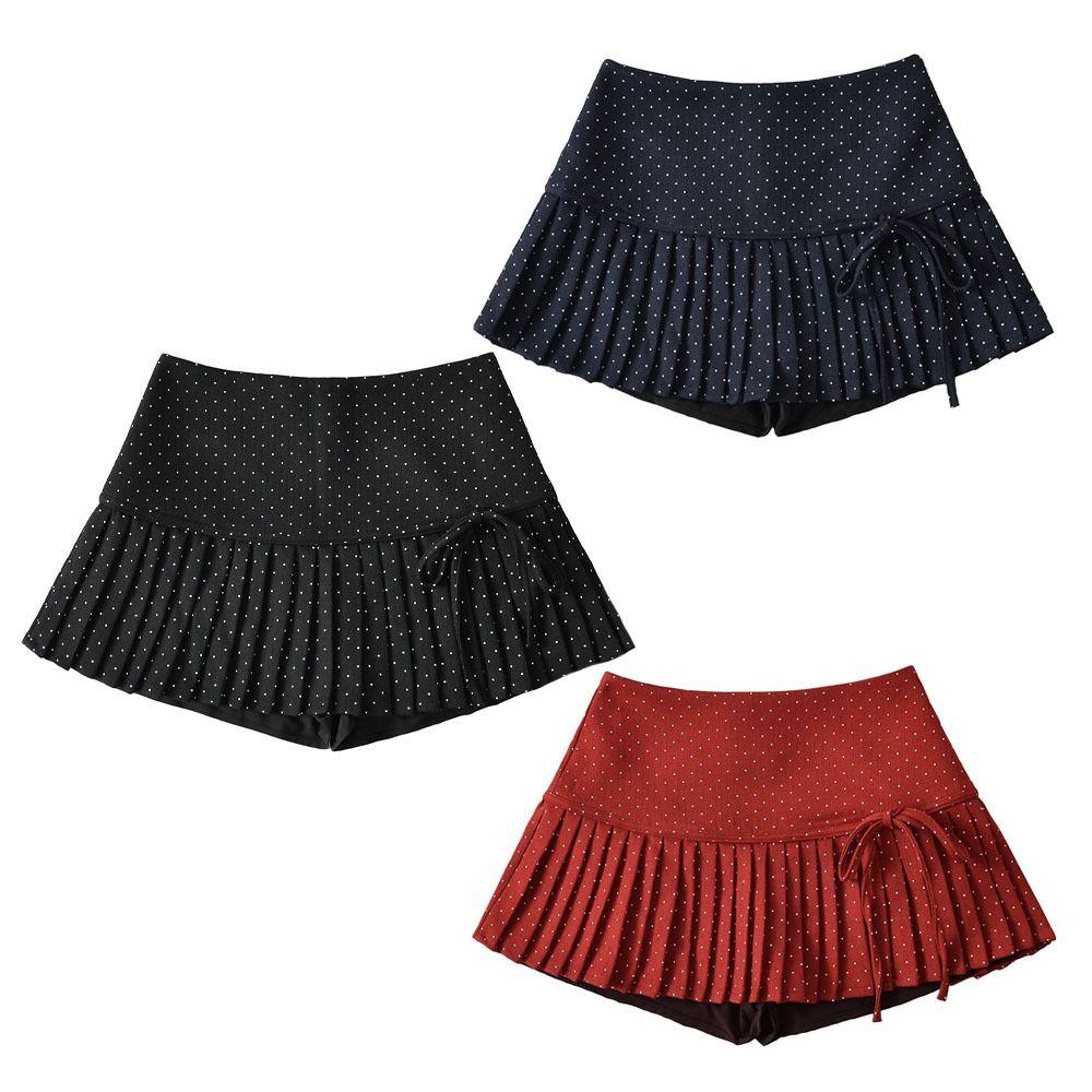 Sweet Dot Mini Skirt Bowknot A-line Short Skirts Sweet Pleated Skirts for Women Ladies