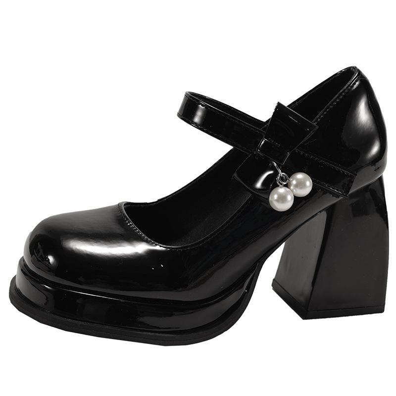 Mode Perle Retro Schwarz Britische Hochhackige Kleine Lederschuhe Damen 2025 Neu Vielseitige Höhenverstärkende Mary Jane Einzelne Schuhe