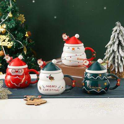 Świąteczny Kubek Ceramiczny z Pokrywką i Łyżeczką 480ml Duża Pojemność Kubek do Kawy i Herbaty