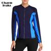 CHARMLEAKS Women Long Sleeve Zipper Rashguard Swimsuit Surfing Top Rash Guard Zipper UPF50+ Swimwear