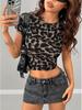 2026 Slim Leopard Print Women's T-shirt - Hot Girl Style, Versatile Short Top