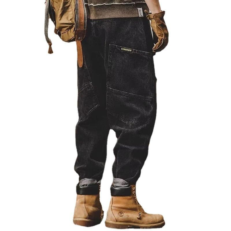 Spring and Autumn Black Straight Tooling Jeans Men's Trend Loose Trend Brand Spring Trousers Fashion Harlan Pants Trend