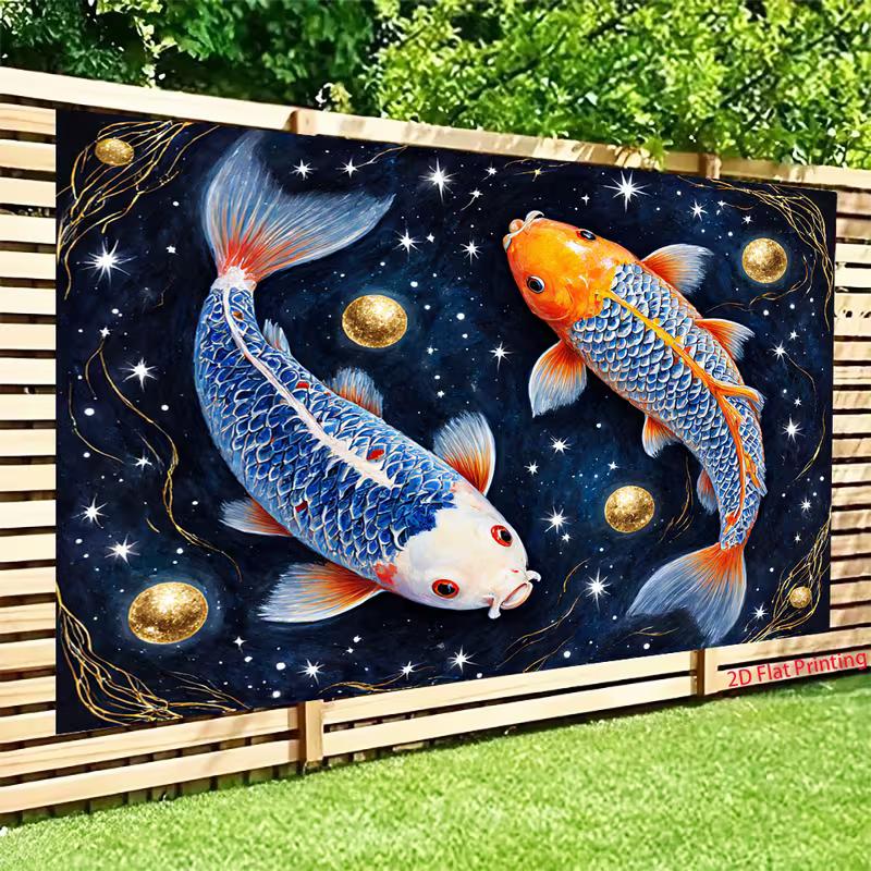 2D Pisces Koi Fish Gold Moon Backdrop Modern Aesthetic Photography Background