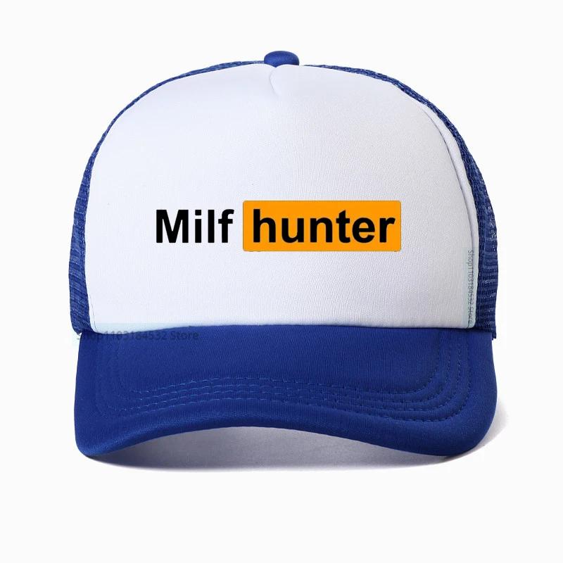 MILF Hunter Baseballkappe Lustiger Erwachsenenhumor Witz Für Männer, die Milfs Lieben Grafische Trucker-Kappen Sommer Outdoor Sonnenschutz Netzmütze