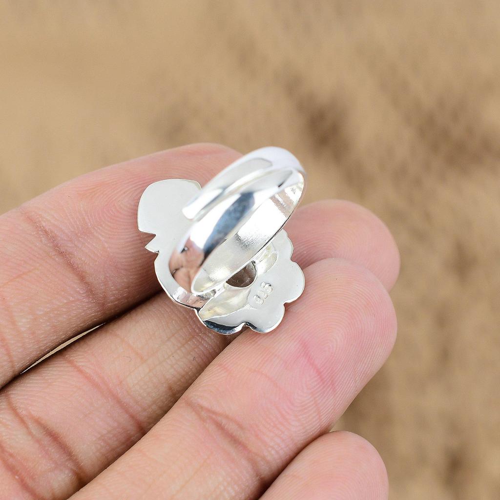 Natural Crystal Quartz Gemstone Promise Adjustable Ring 925 Silver For Girls