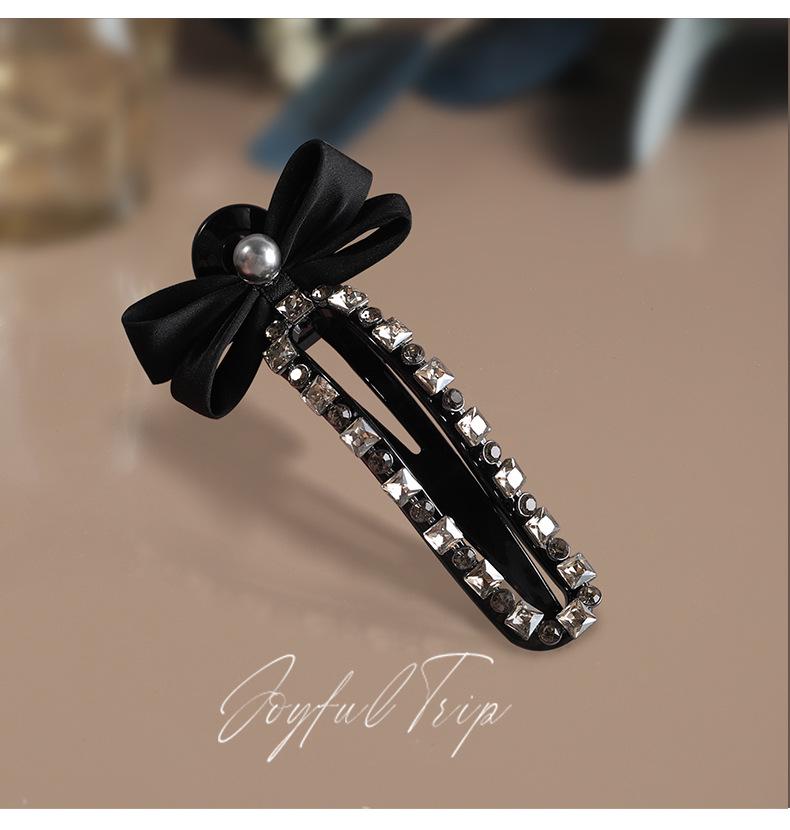 Glam Rhinestone Bow Hair Clip with Anti-Slip Teeth - Luxurious Casual Women’s Side Clip