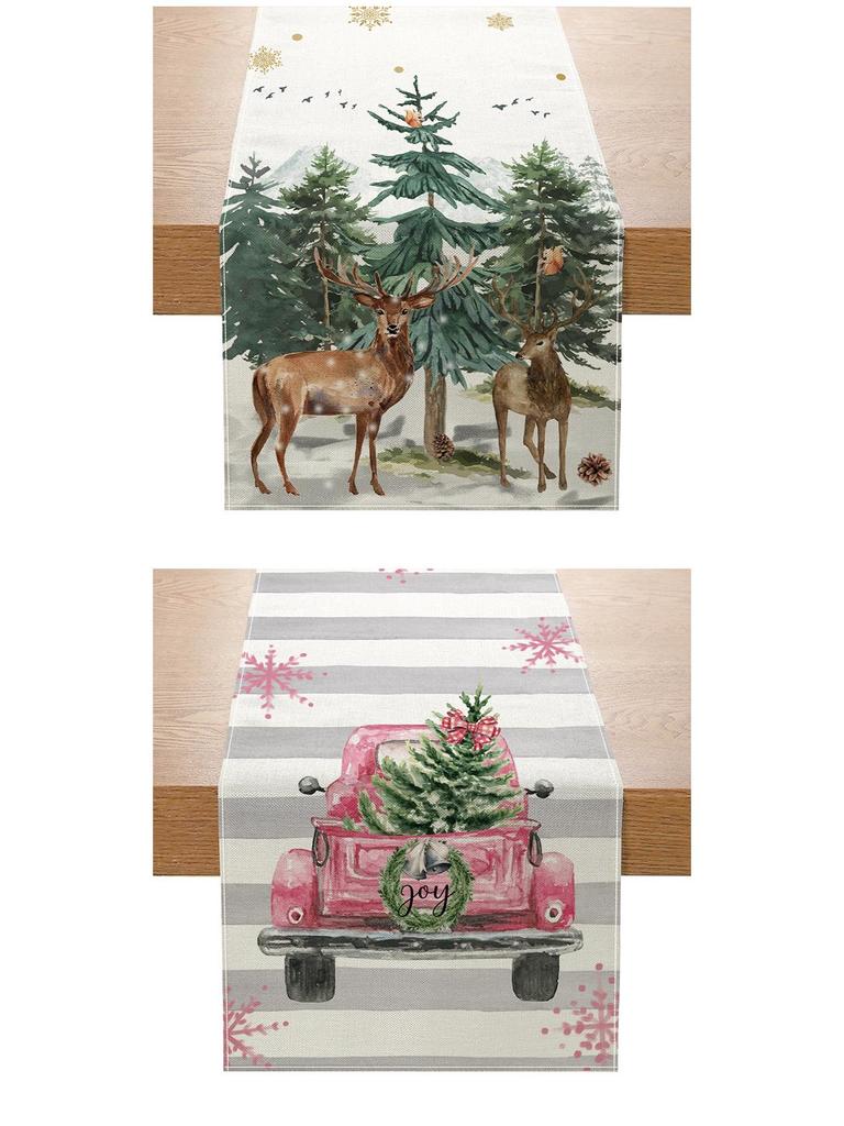 Creative Christmas Table Runner - Festive Print Polyester Placemat & Small Tablecloth