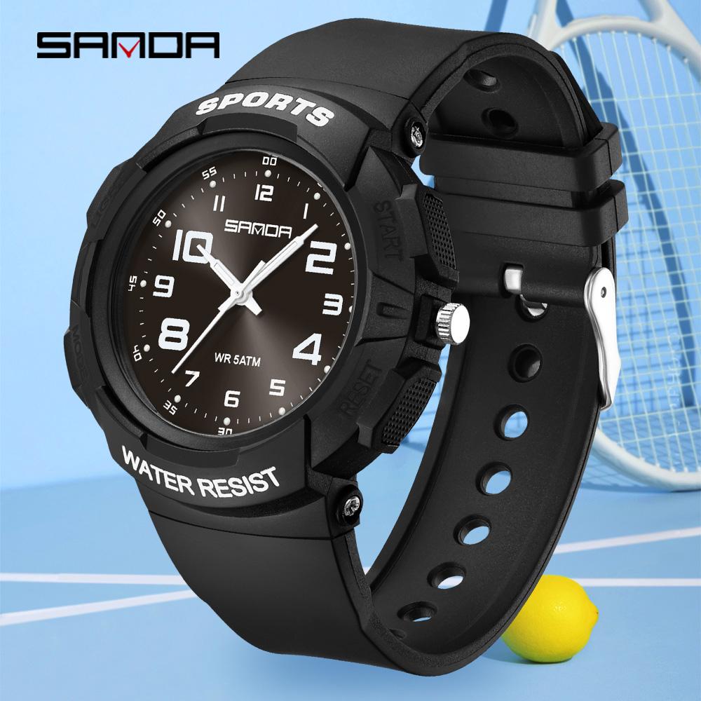 Sanda Fashion Design Soft Student Watch TPU Strap 50M Deep Waterproof Quartz Sports Children's Sports Watch 9074