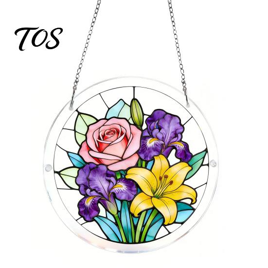 Non Fragile Glass Alternative 7.48 Inch Circular DIY Puzzle Suncatcher, Acrylic Stained Style Window Hanging Ornament, Crafts for Adults Waterproof