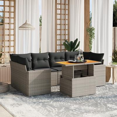 Vidaxl 7-Cz. Conjunto de Salón para Jardín, Con Cojines, Gris