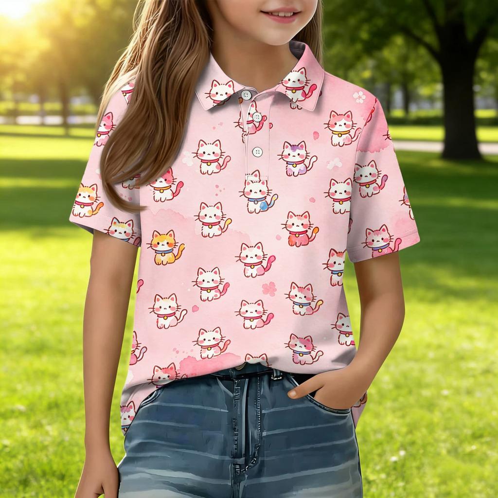 Kids Casual Short Sleeve Polo Shirt Animal Pattern Printed Lightweight Breathable Top for Everyday Wear