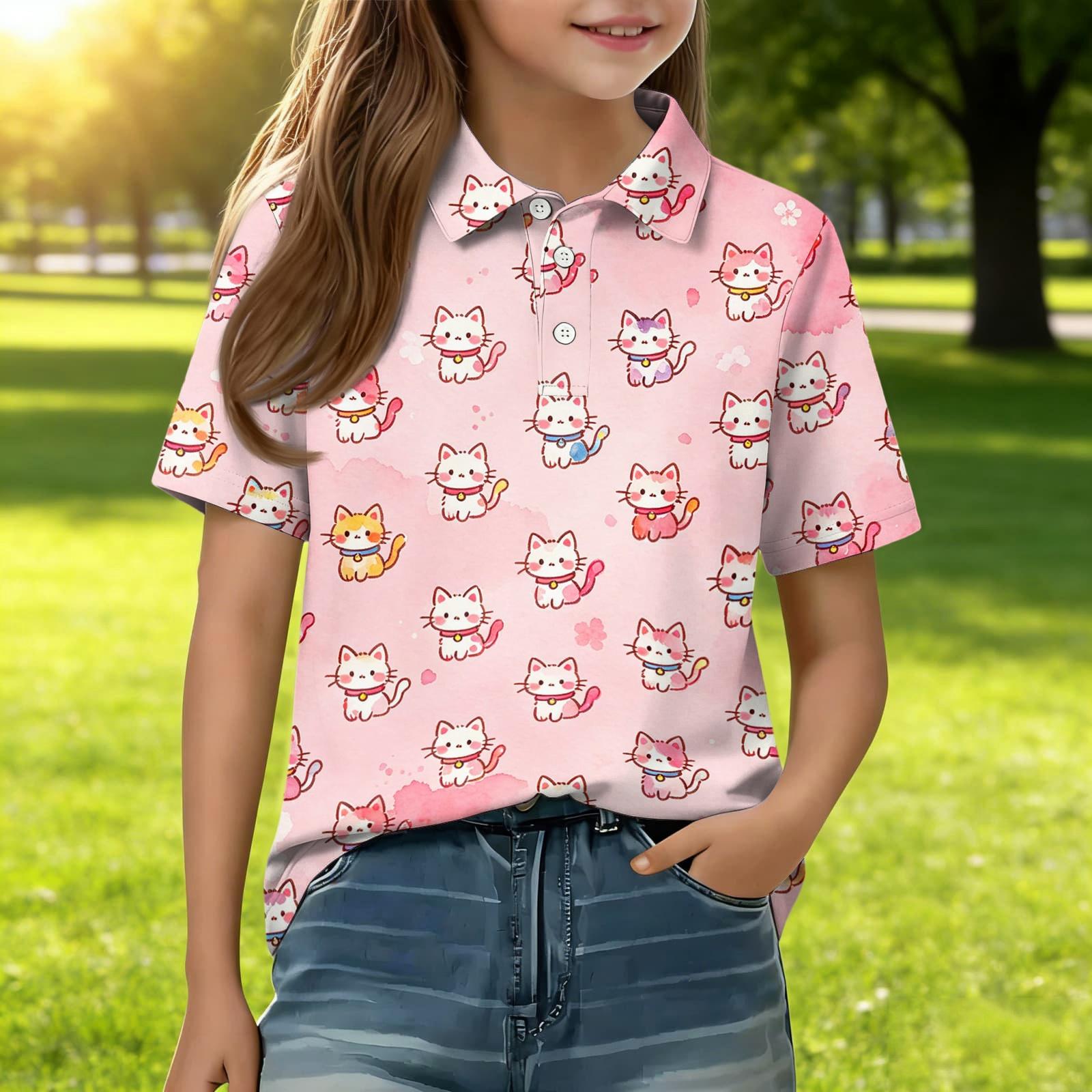 

Kids Casual Short Sleeve Polo Shirt Animal Pattern Printed Lightweight Breathable Top for Everyday Wear 140