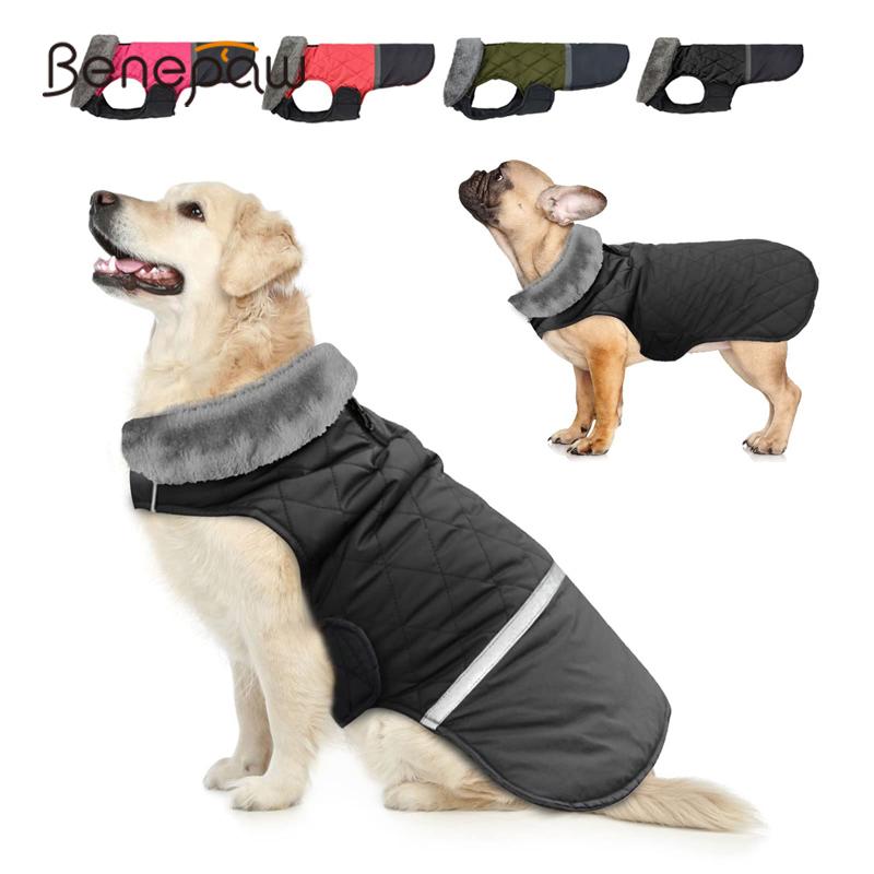 Benepaw Warm Fleece Collar Dog Coat Jacket Reversible Winter Dog Clothes Waterproof Puppy Clothing For Small Medium Large Dogs
