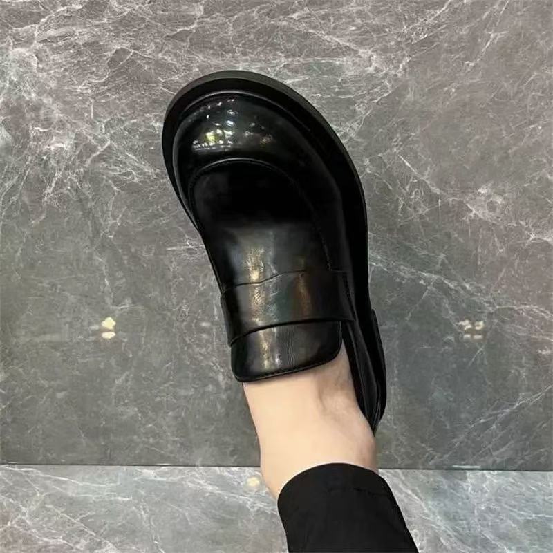 New product big head leather round head British bright leather lazy one pedal casual comfortable leather shoes handsome men's shoes tide