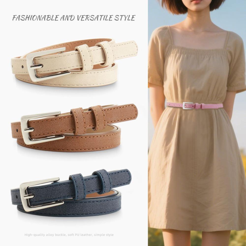 Luxury Design Suede Leather Belt Pin Buckle Frosted Waistband Business Waist Belt  For Women
