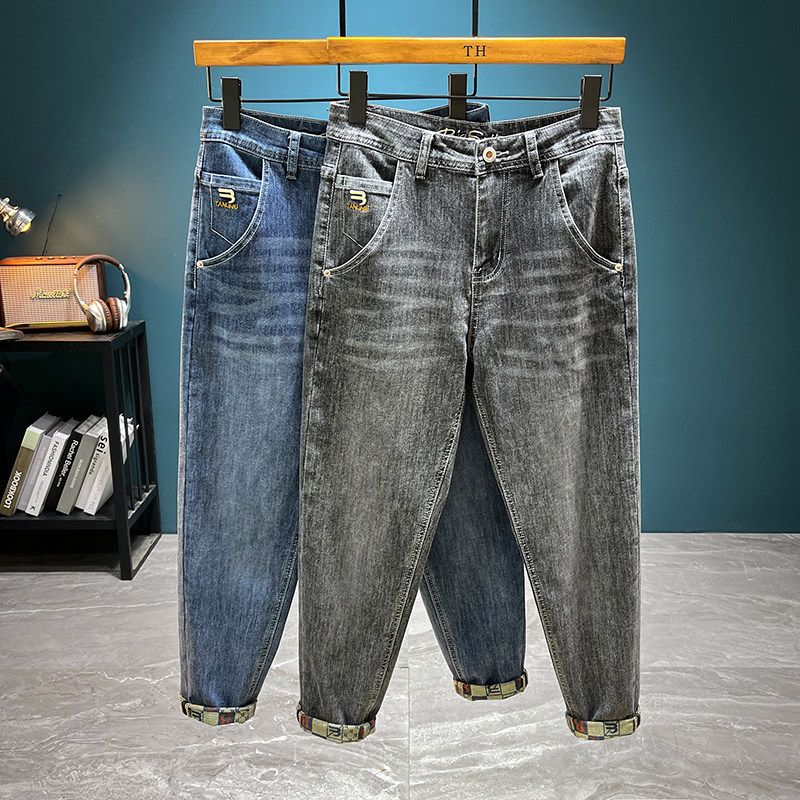 Men's Slim-Fit Straight-Leg Cropped Jeans, Summer and Autumn Trendy Brand, Stylish Casual High-End Pants