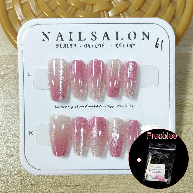 

100% РУЧНАЯ РАБОТА Набор накладных ногтей в форме трапеции в форме гроба с клеем Art Aurora Cat Eye Series Fairy Aurora Pink Новый ледяной цветной пресс на ногтях M