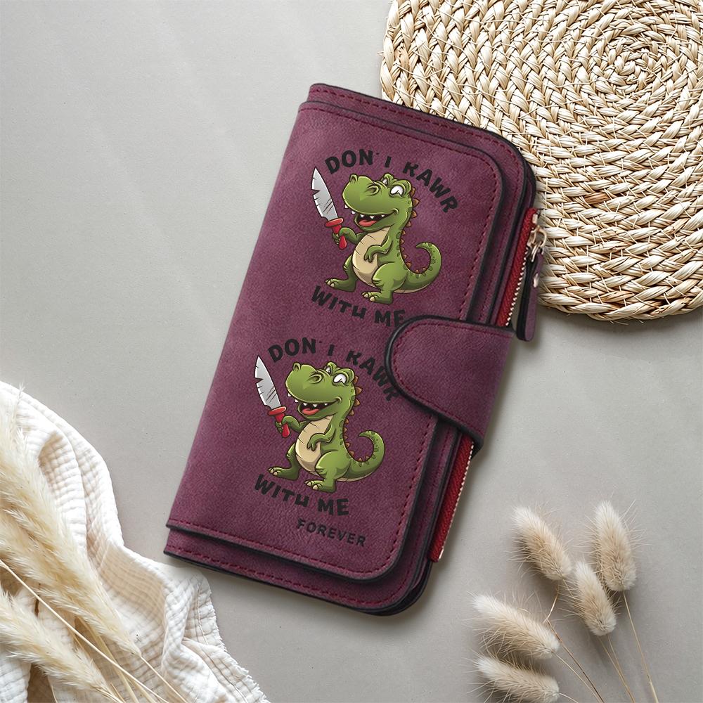 Cute Dinosaur Print Long Wallet Multi Slot Card Holder PU Leather Purse for Daily Use
