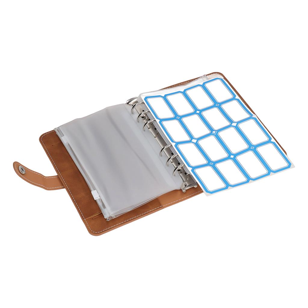 Cash     Portable Size PU Leather 6 Pre Punched Holes Budget   with 12 Clear Zip Pockets Small Labels