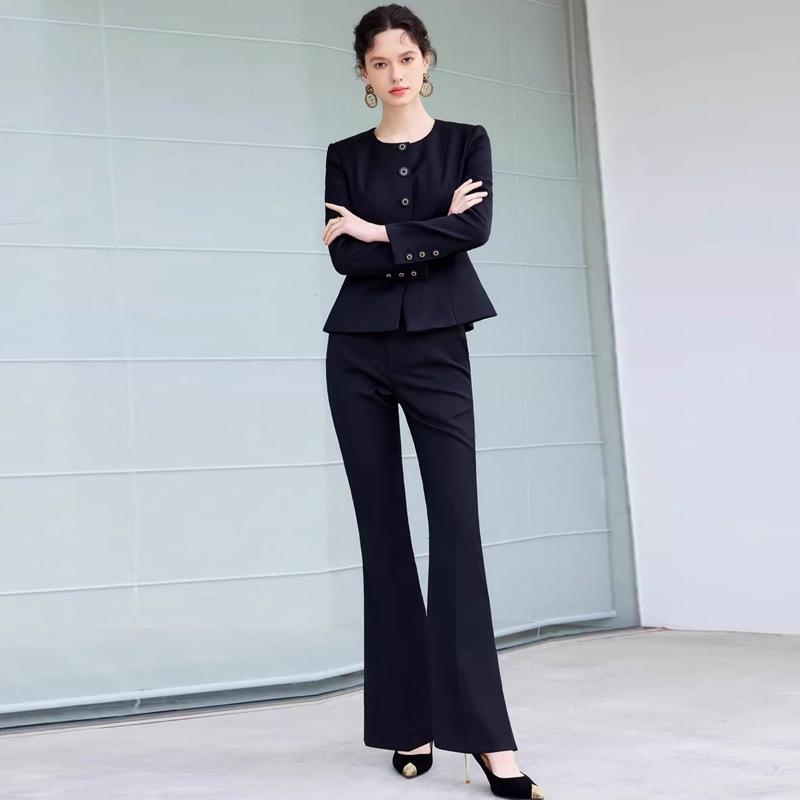 Women's Black Slim Fit Retro Workwear Suit: Spring & Autumn Professional OL Set