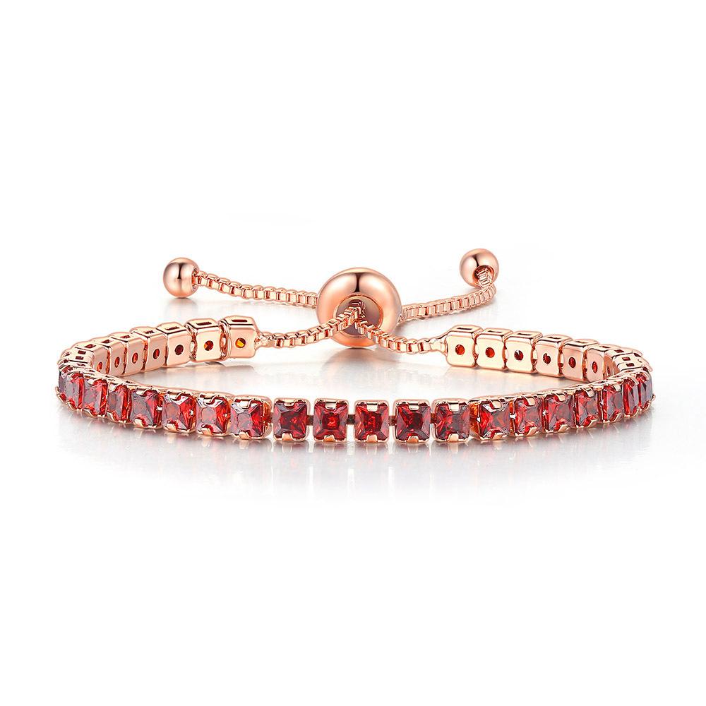 3Mm Single Row Diamond Adjustable Square Color Crystal Bracelet Popular Gold-Plated Zircon Jewelry