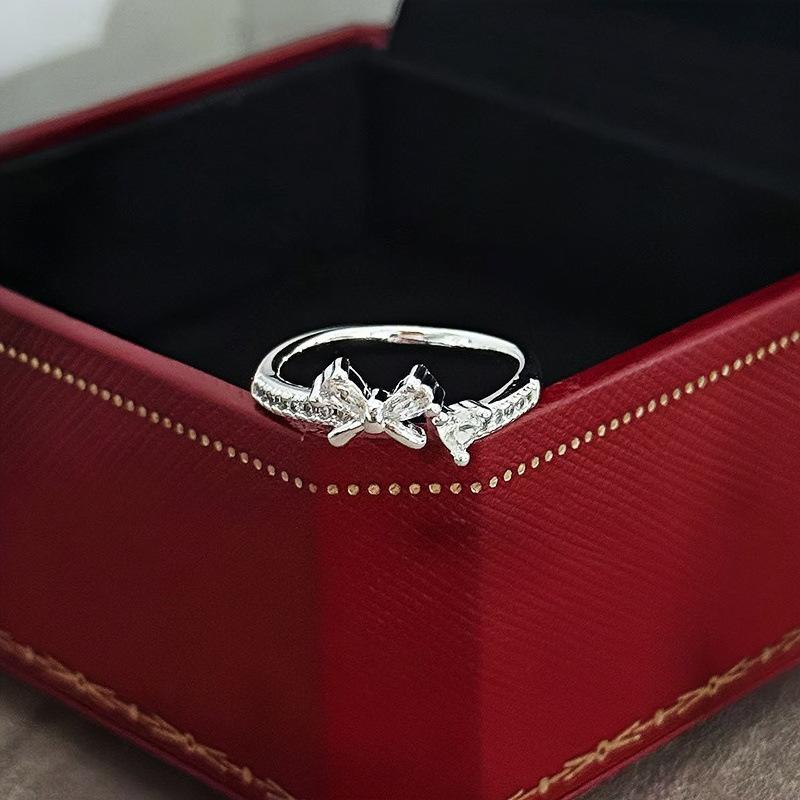 Full Diamond Zircon Bow Open Ring, Women'S Light Luxury Niche Design, High-End Sense, Exquisite Temperament, Shining Index Finger Ring