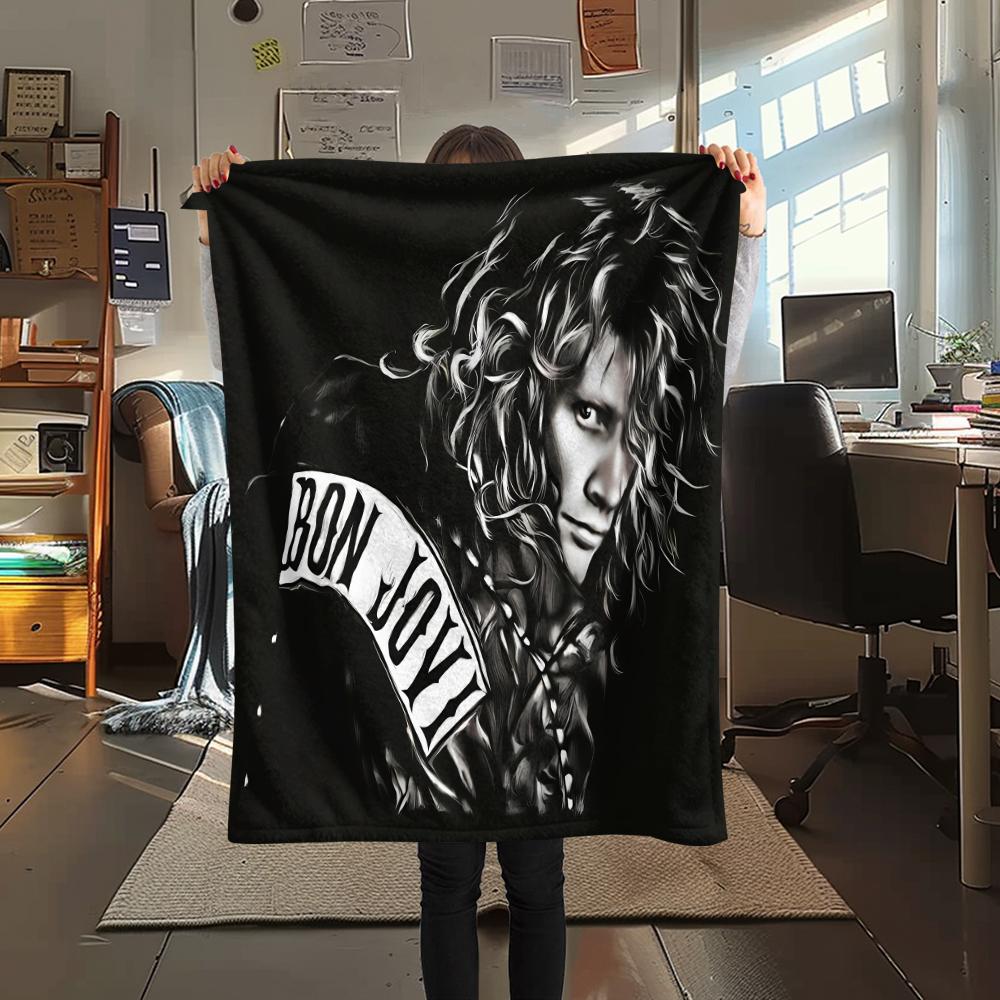 1pz Coperta in Flanella con Stampa di John Francis Bongiovi Jr, Alta Qualità per Tutte le Stagioni, Arredamento per la Casa, Calore e Comfort, Perfetta per Regali di Natale