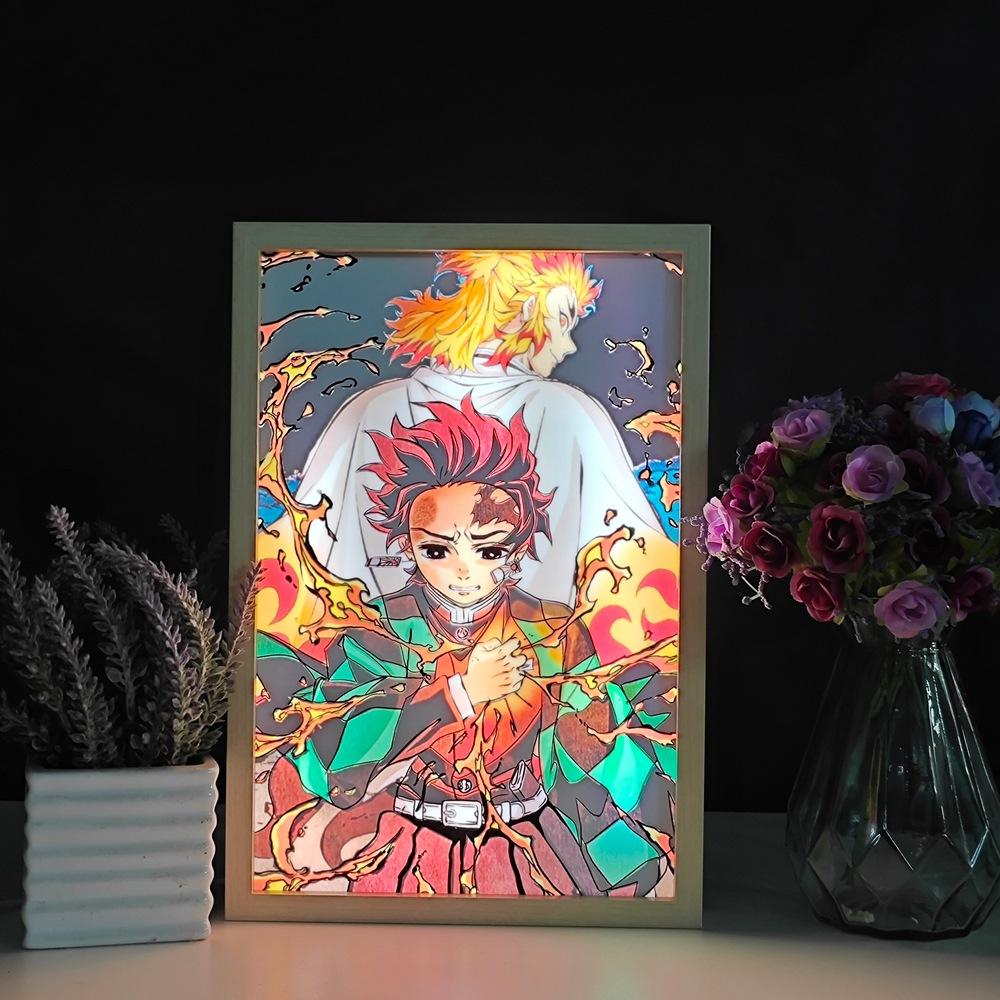 23cm/9.06in Anime Color Light Painting Night ONE PIECE Demon Slayer Peripherals Led Bedroom Table Lamp Crafts Collectible Decor
