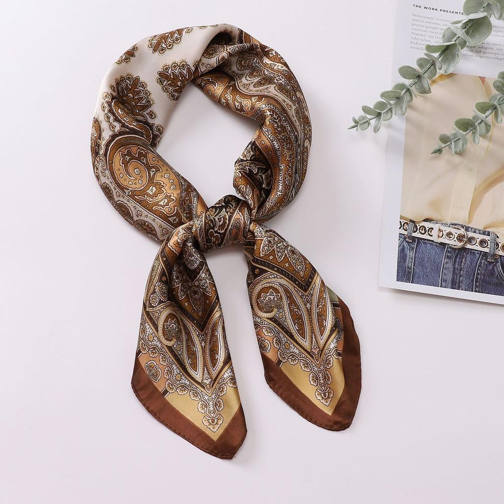 71Cm Silk Scarf Women's High-end Sense European and American Hot-selling Printed Fashion Scarf Retro Paisley Cashew Flower Satin Square Scarf