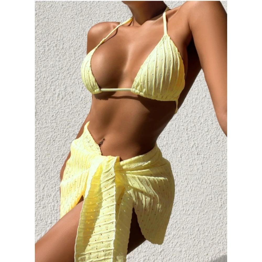 

Сексуальные бикини женский купальник 3 шт. комплект бикини халтер накидка бразильский купальник женский пляжная одежда купальные костюмы бикини S жёлтый