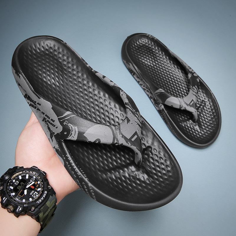 

Men s flip-flops summer new slippers outdoor sports leisure beach shoes men s printed pinch slippers men s 45-46 чорний