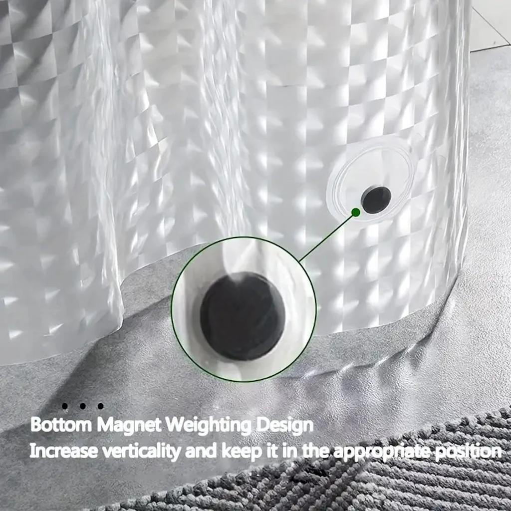 1pc Waterproof Clear Crystal Shower Curtain with Plastic Hooks, Transparent Bath Curtain for Bathroom Window Door Bath Decor