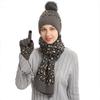 Autumn and Winter Knitted Hat Set New Women's Leopard Print Warm Wool Hat Scarf Gloves Three-piece Set