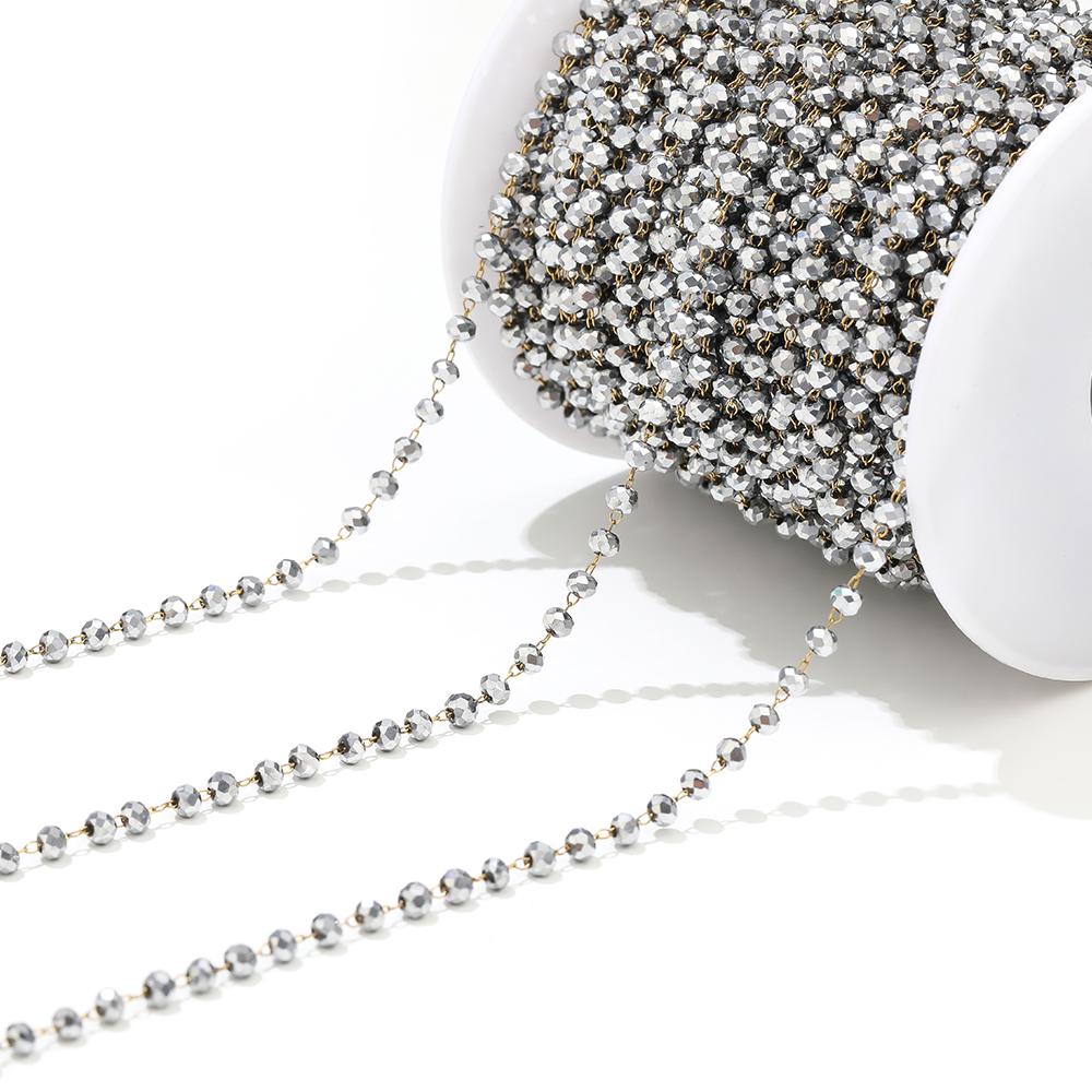 1 Meter Stainless Steel Glass Faceted Beaded Chains 3mm Eyeglass Beads Handmade Rosary Chain for DIY Necklace Bracelet Anklets