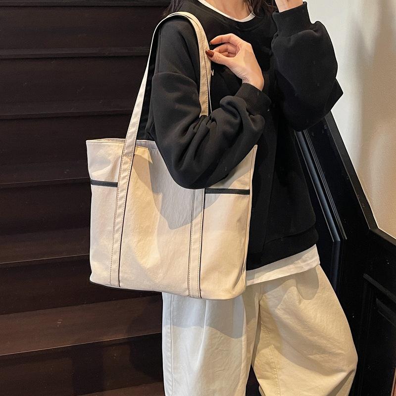 Multi-pocket Canvas Tote Bag Large Capacity Light Casual Simple Casual Tote Daily Commute Yoga Fitness
