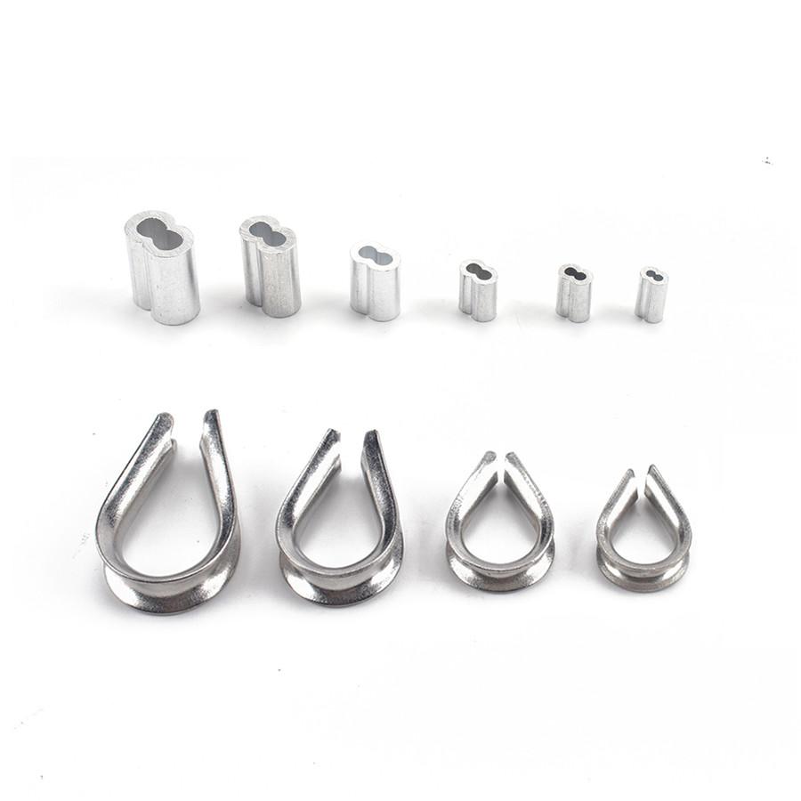 195Pcs Steel Wire Rope Sling Loops Aluminum Crimping Loop Sleeve Assortment Kit