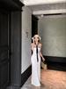 Black & White Off-Shoulder Halterneck Maxi Dress